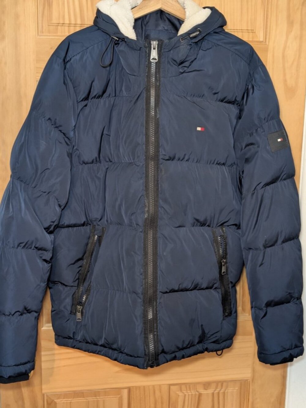 Tommy Hilfiger Mens Winter Puffer Coat XL Navy Sherpa Hood